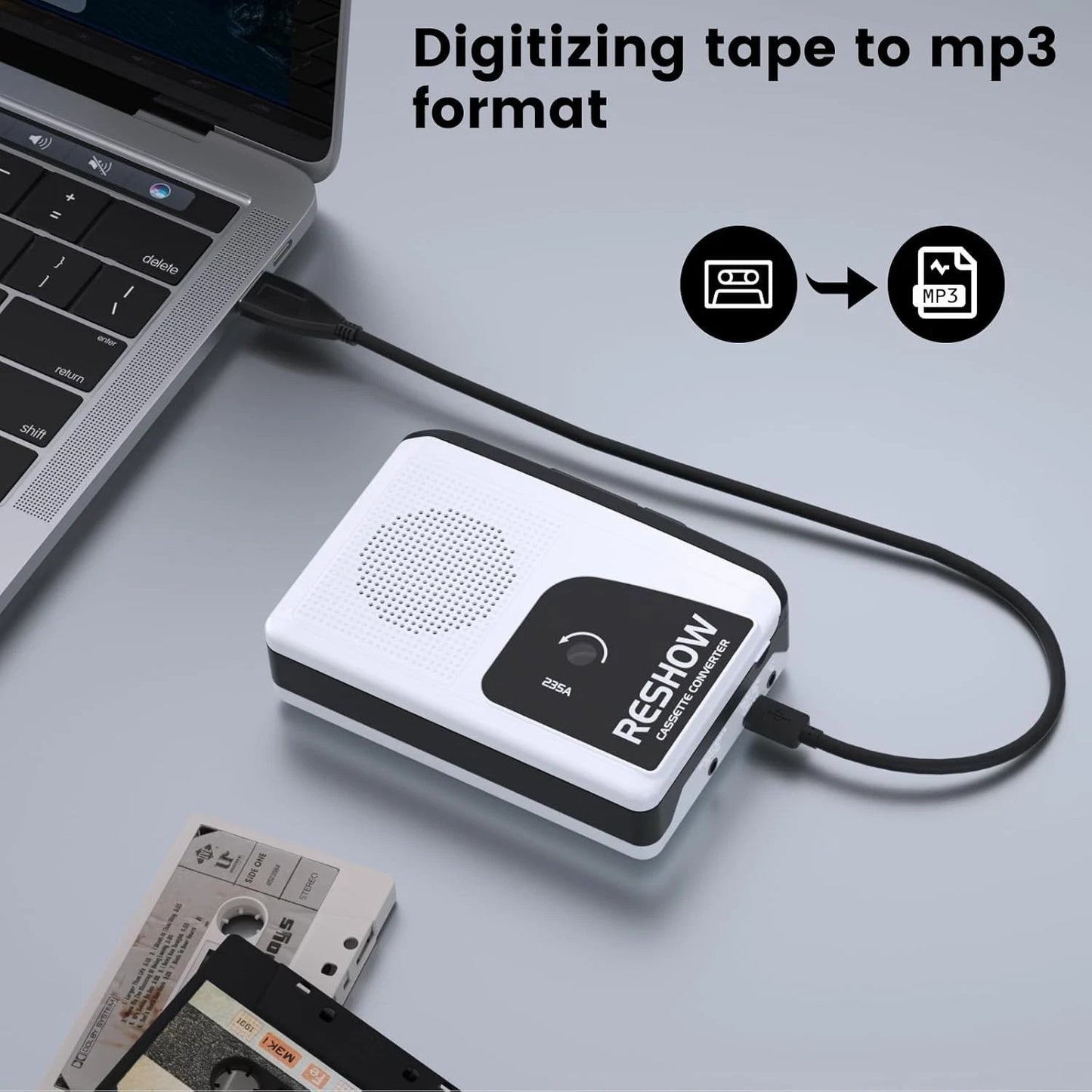Reshow Cassette Tape Player & Digital Converter - Portable MP3 Converter for PC/