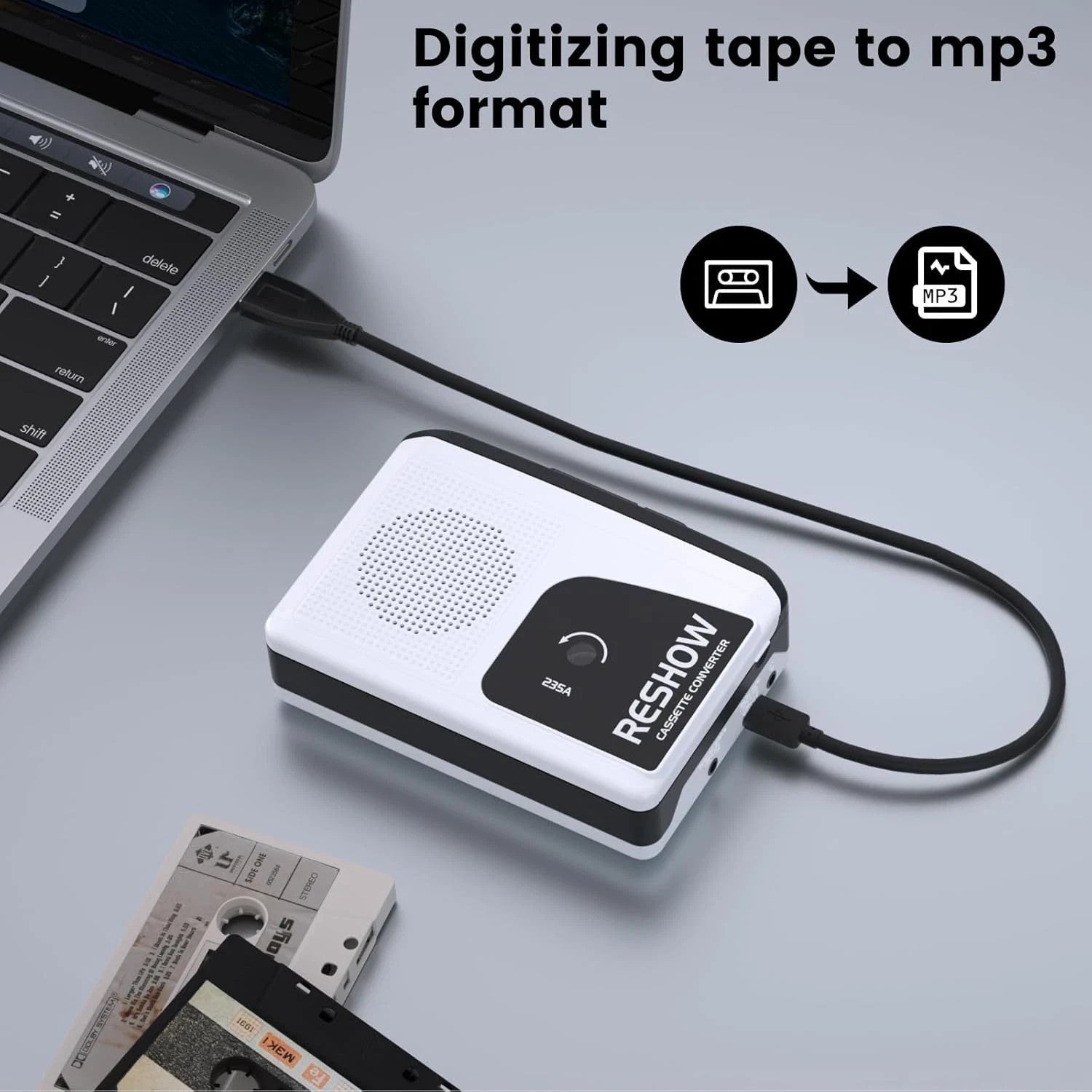 Reshow Cassette Tape Player & Digital Converter - Portable MP3 Converter for PC/