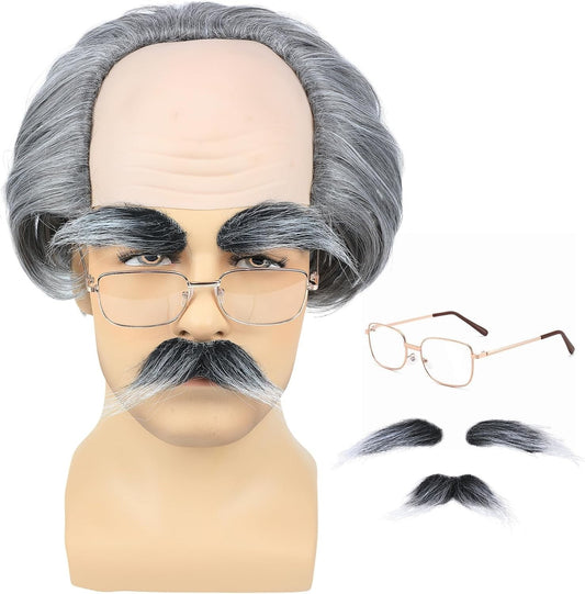 Old Man Bald Grey Wig Men Grandpa Costume Balding Cap Funny Wigs | Old Man Cost