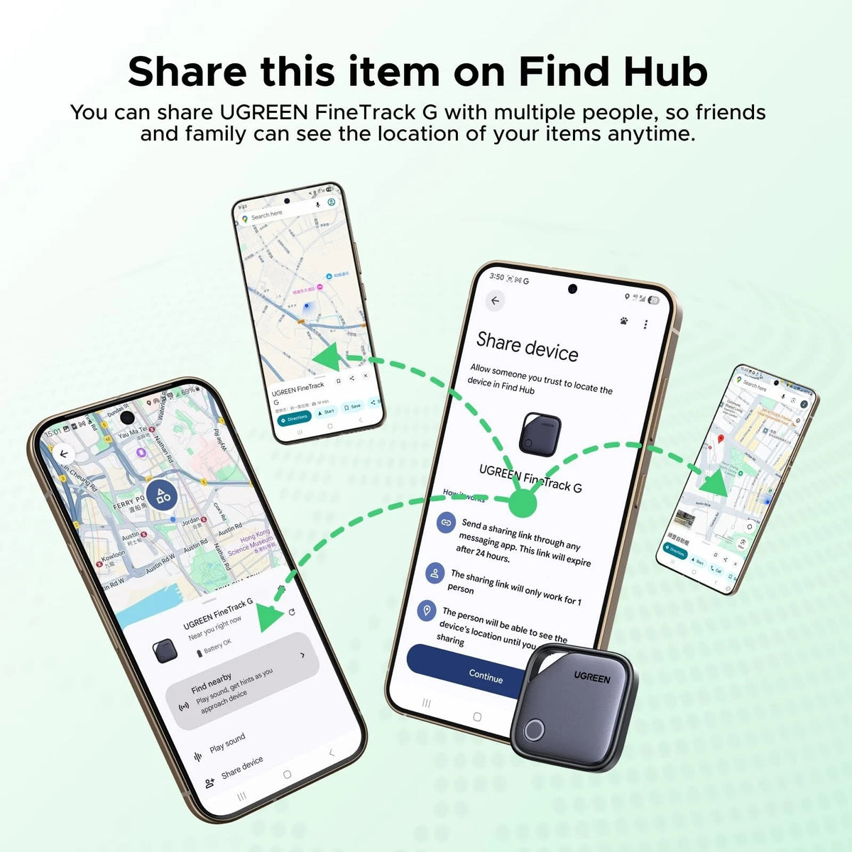 UGREEN FineTrack G Tracker Tag for Find Hub 4 Pack USB C Rechargeable Android