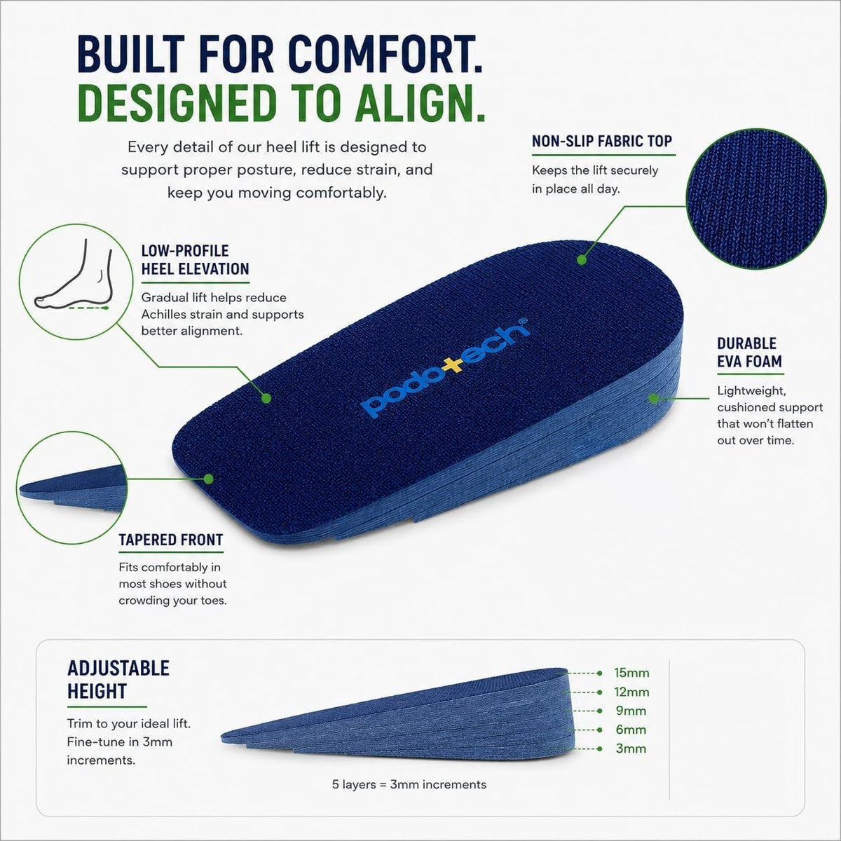 Podotech Heel Shoe Lift Insert, Height Increase Insoles for Achilles Tendonitis