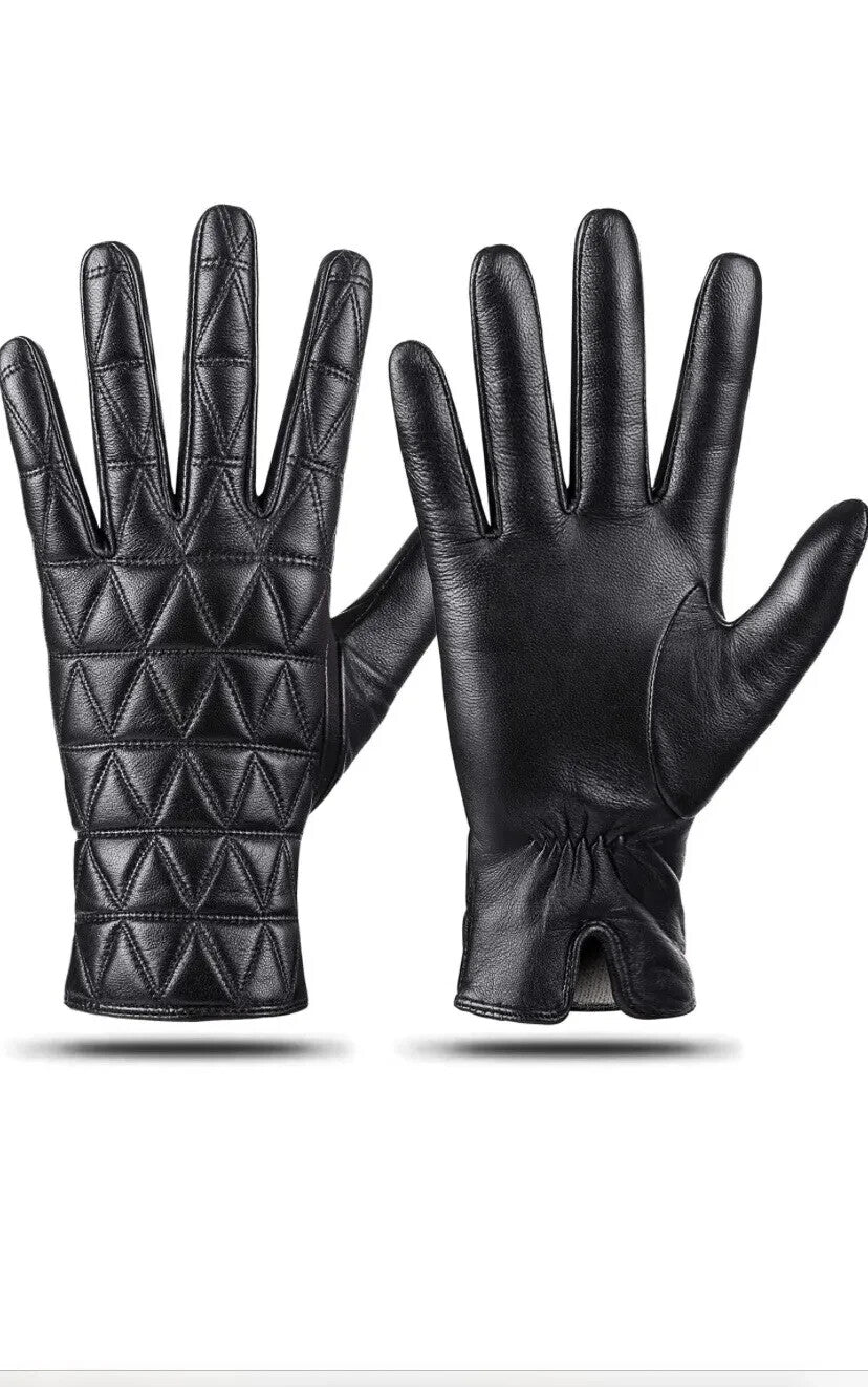 kebesu Ladies Warm Winter Genuine Leather  Cashmere Lined Touch screen Gloves M