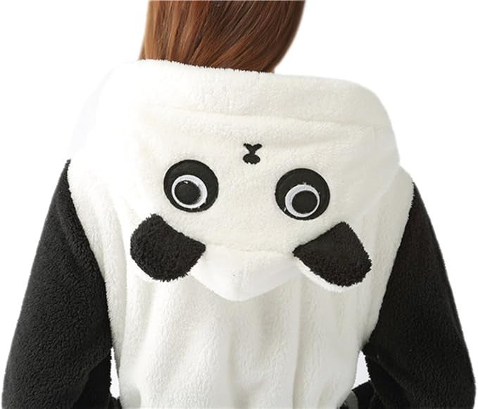 Ladies Soft Fleece Hood Dressing Gown Cute Panda Bear Womens Bath Robe - Large