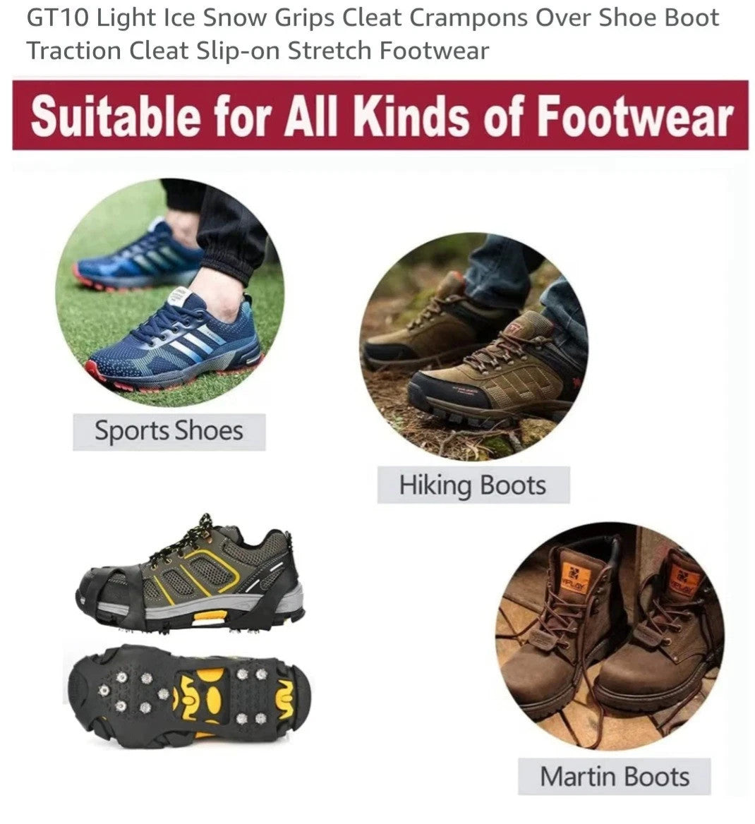 Grectek Gt10 Light Snow Ice Grips Overshoe Boot Cleat Crampons Anti-Slip Size L
