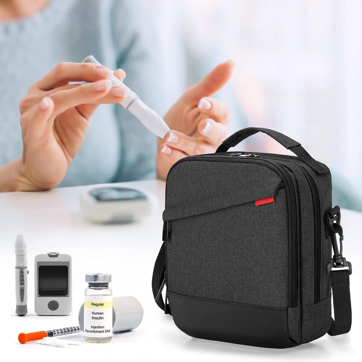 CURMIO Insulin Cooler Travel Case, Diabetes Supplies Bag, with Shoulder Strap