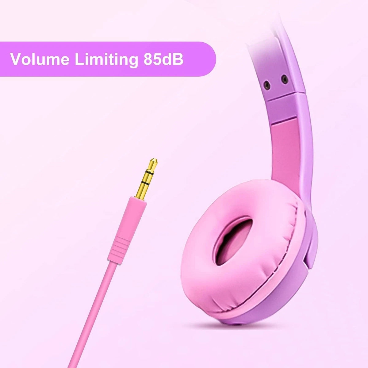Olyre Kids Wired Headphones with Mic, LED Cat Ears Headset, Mini, Purple/Pink
