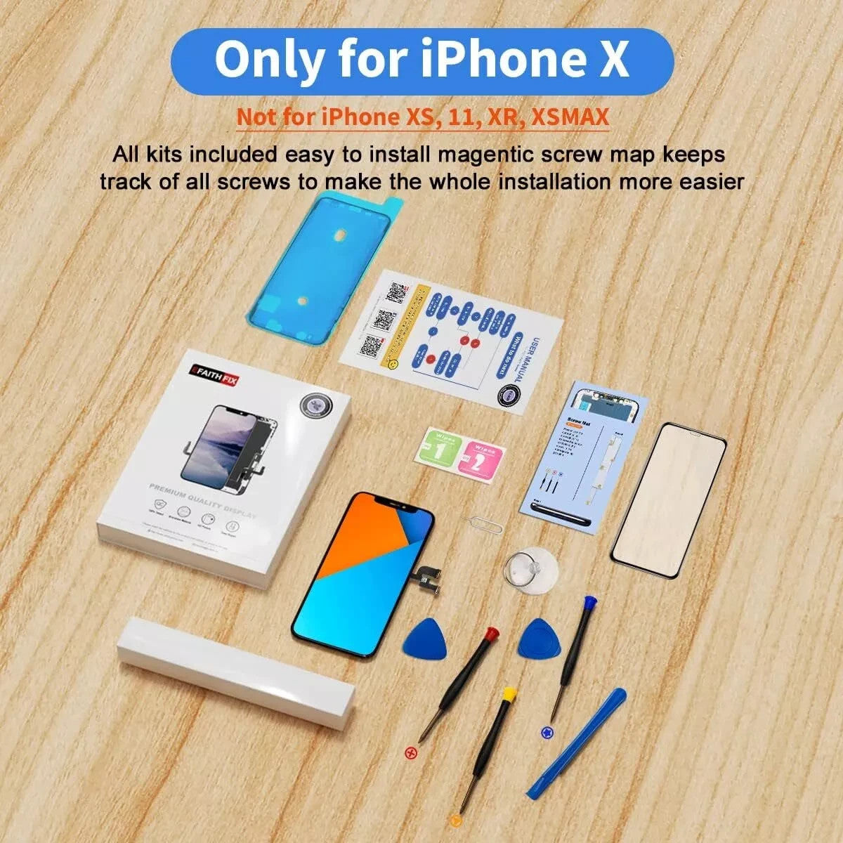 For iPhone X Screen Replacement LCD Display 3D Touch Digitizer Assembly Tool Kit