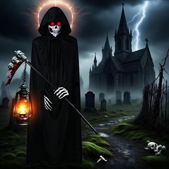 Adult Mens Grim Reaper Costume Halloween Fancy Dress Outfit Horror Party Event