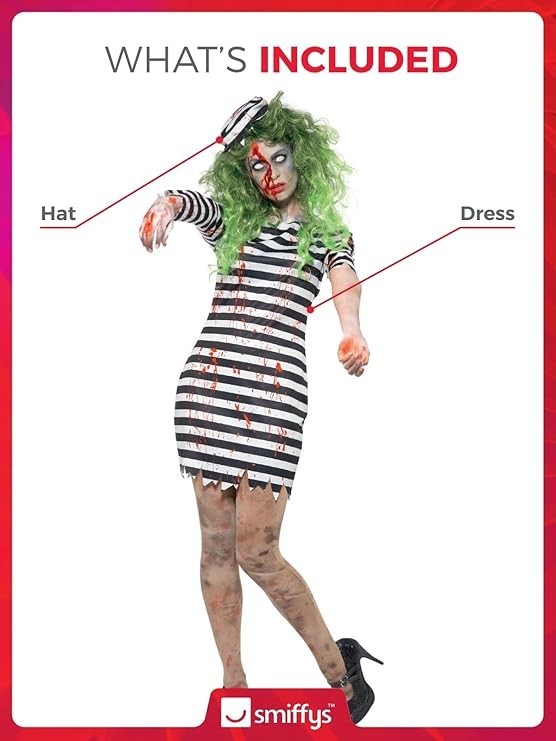 NEW Zombie Jail Bird with Dress & Hat Ladies Halloween Fancy Dress Costume - Med