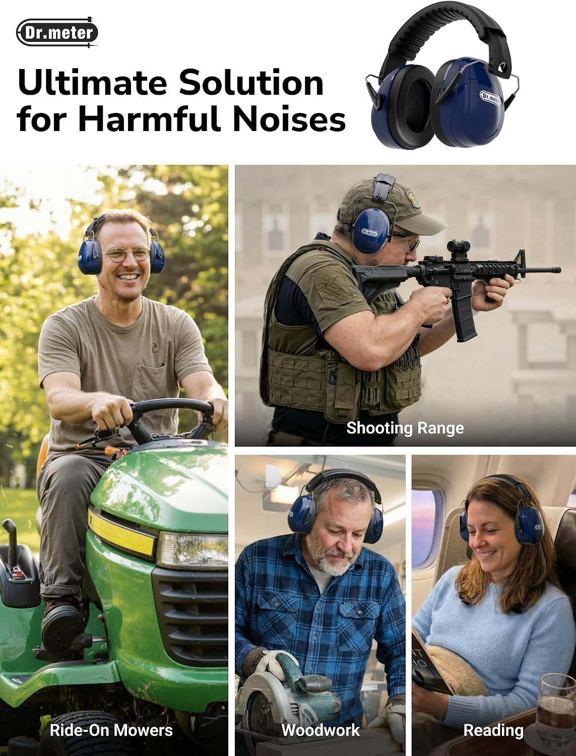Dr.meter Ear Defenders Adults, SNR 31dB Noise Reduction 1pack, Blue