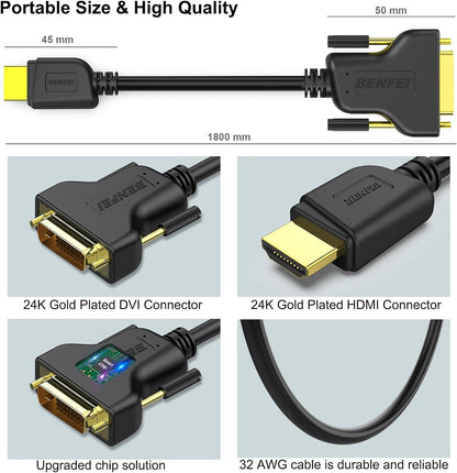 BENFEI HDMI to DVI Cable 1.8m 6ft Bi-Directional Gold Plated 1080P 000189black
