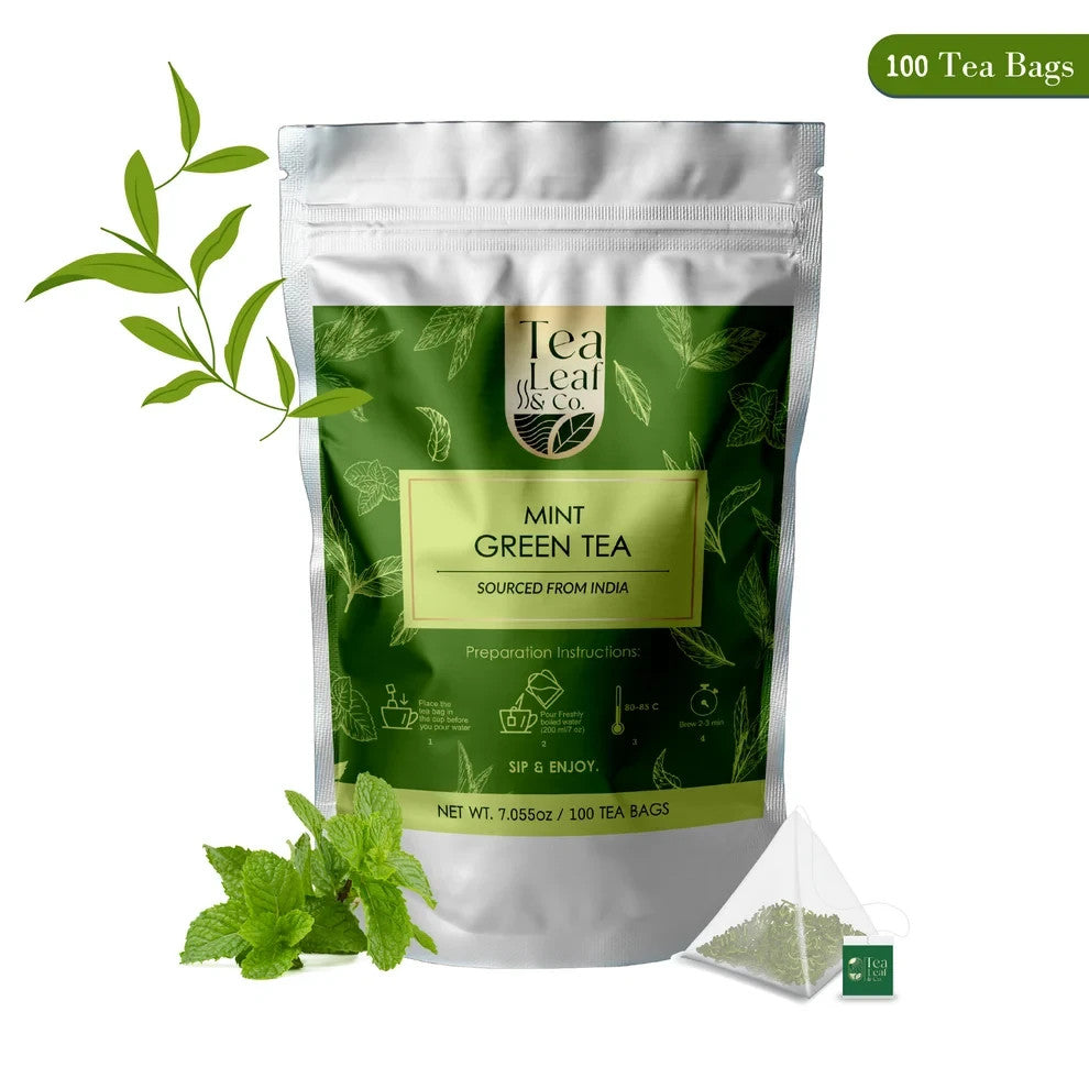 Mint Green Tea - 100 Gluten Free Antioxidant Teabags for Refreshing Relaxation