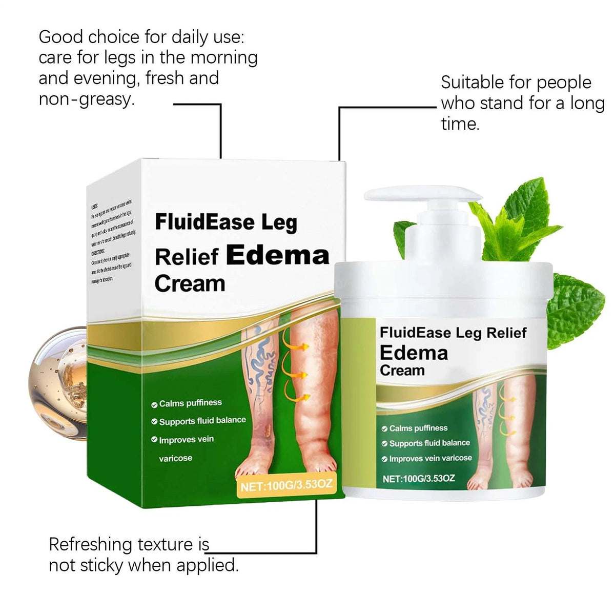 Leg Therapy Edema Cream, Anti Swelling Cream for Legs, Reduce Leg Swelling Natur