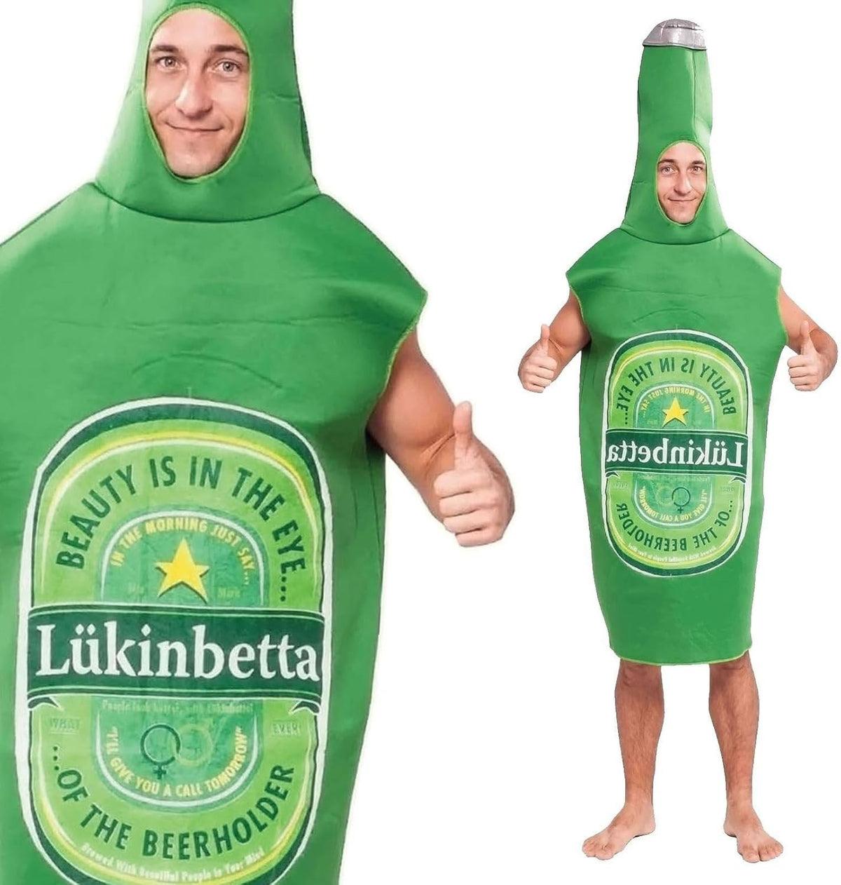 Beer Bottle Costume Green Lager Bottle Adult Unisex One Size Funny Gift Outfit