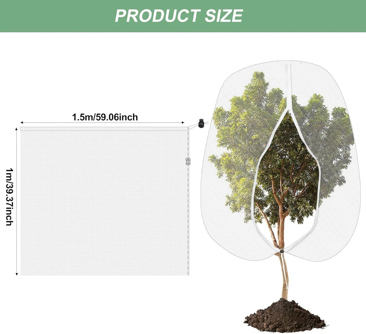 2 Pack Fruit Tree Insect Net Covers 100x150cm Fine Mesh with Zipper & Drawstring