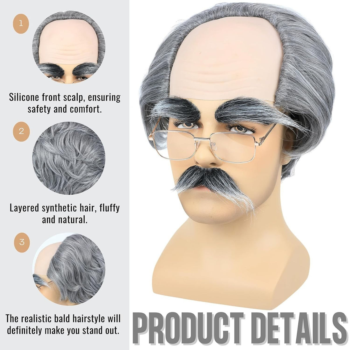 Old Man Bald Grey Wig Men Grandpa Costume Balding Cap Funny Wigs | Old Man Cost
