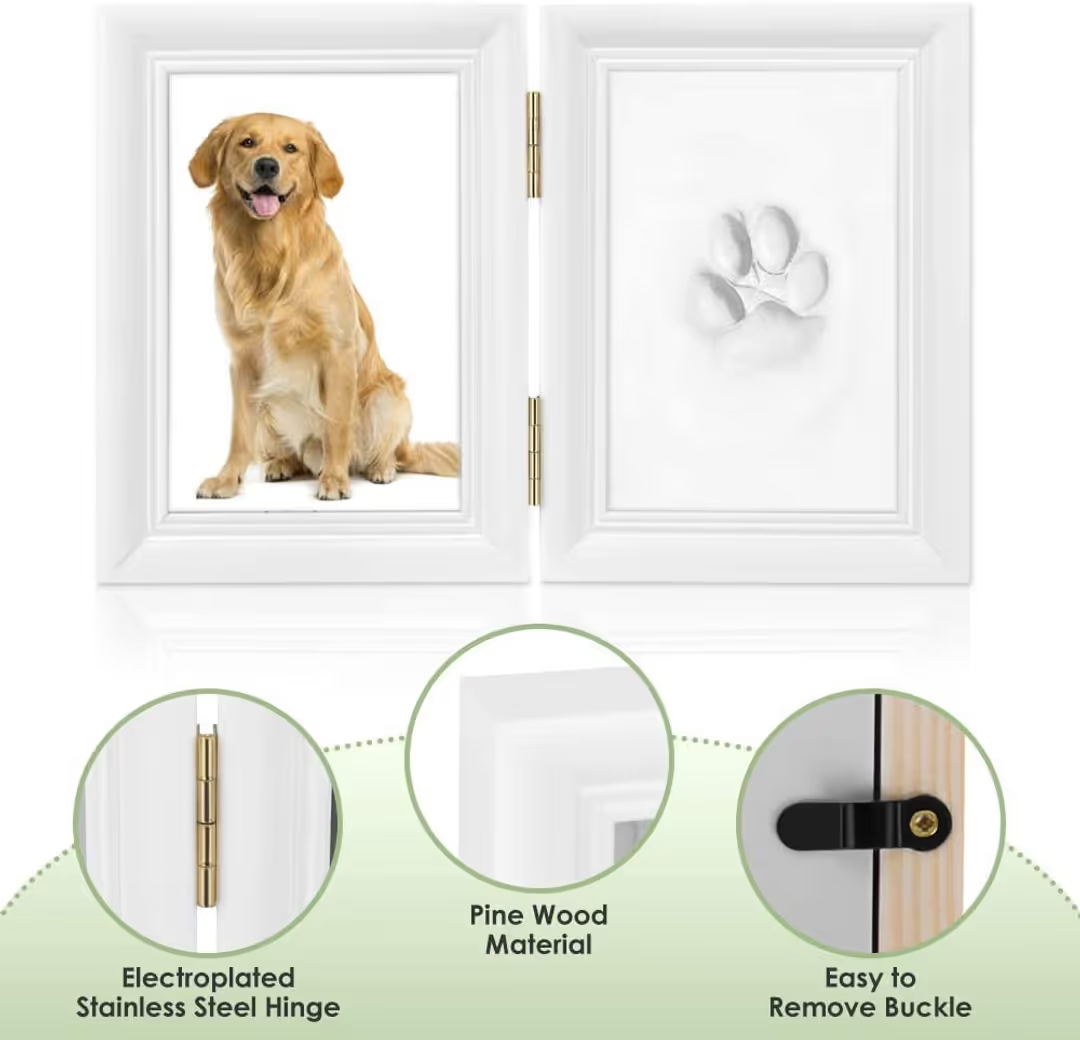Pet Memorial Frame with Paw Print Kit for Dogs and Cats - Dog or Cat Photo Frame
