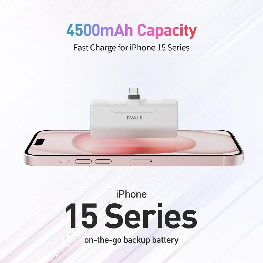 iWALK USB C Power Bank, 4500mAh Portable Charger Battery Pack Black - iPhone 16