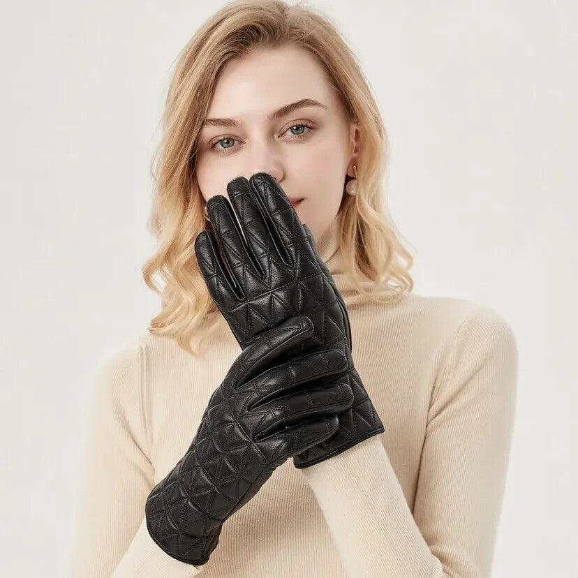 kebesu Ladies Warm Winter Genuine Leather  Cashmere Lined Touch screen Gloves M