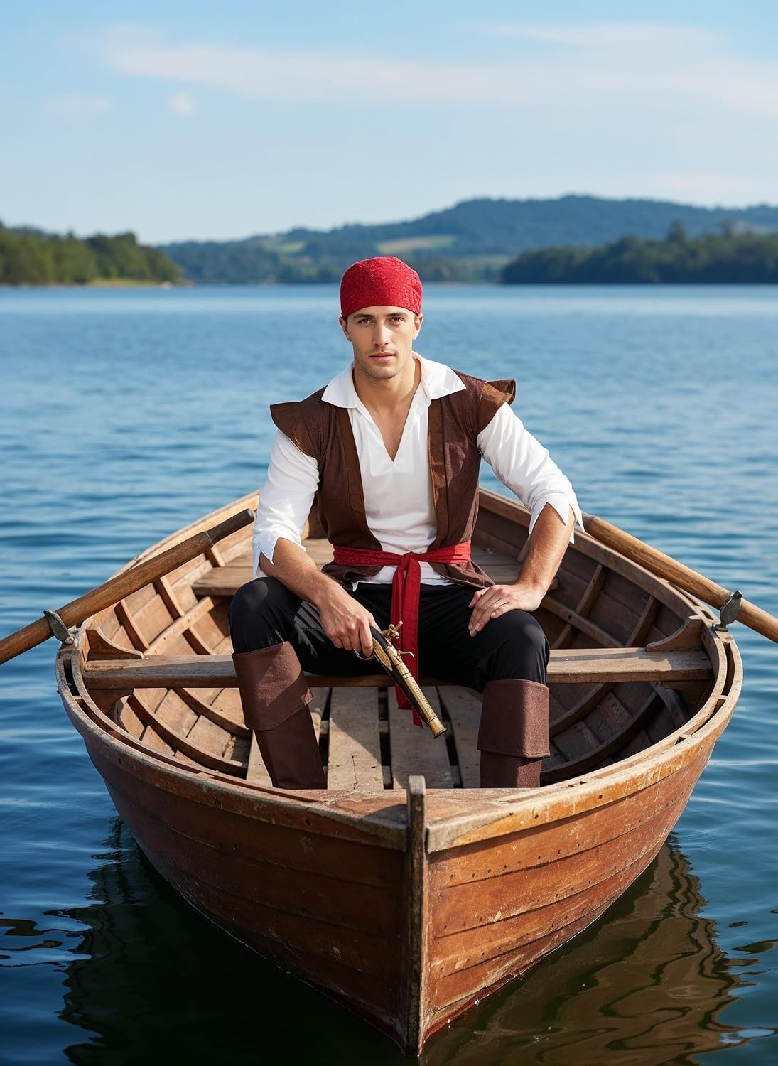 Mens Swashbuckler Pirate Costume Buccaneer Fancy Dress Outfit With Boot Covers