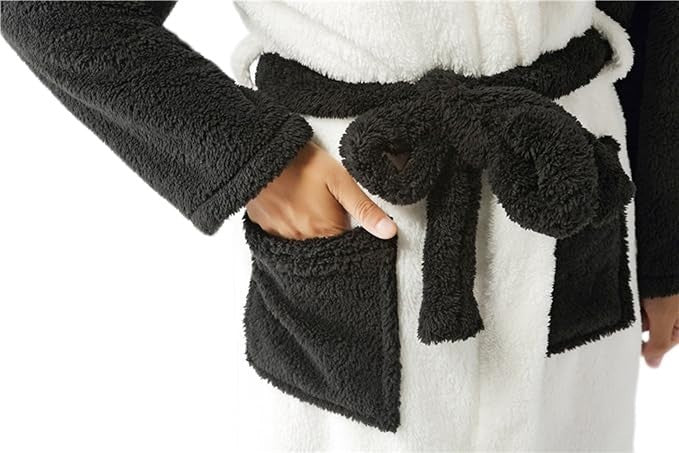 Ladies Soft Fleece Hood Dressing Gown Cute Panda Bear Womens Bath Robe - Large
