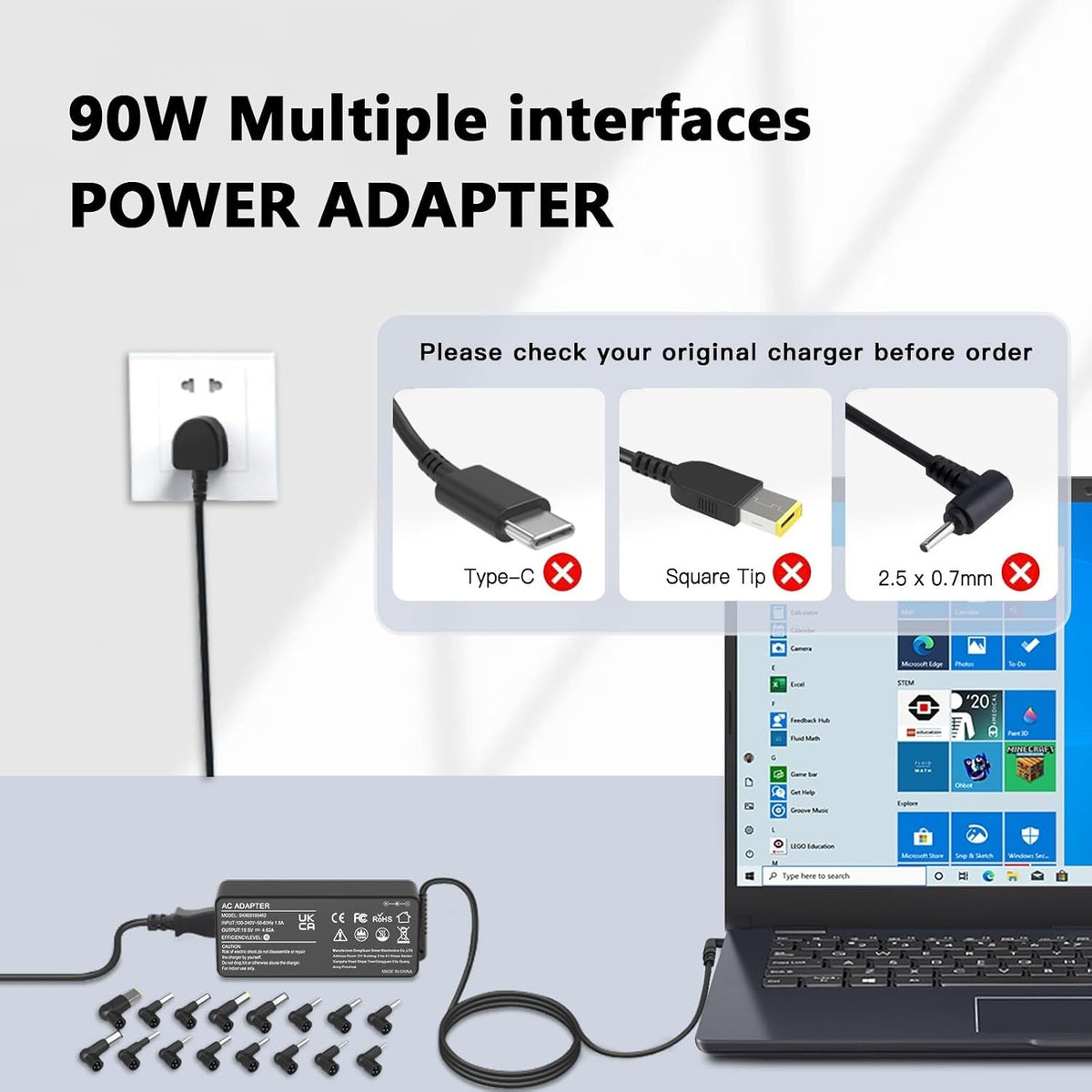 90W Laptop Charger for Asus Dell HP Acer Lenovo IBM Toshiba Samsung Sony Fujitsu