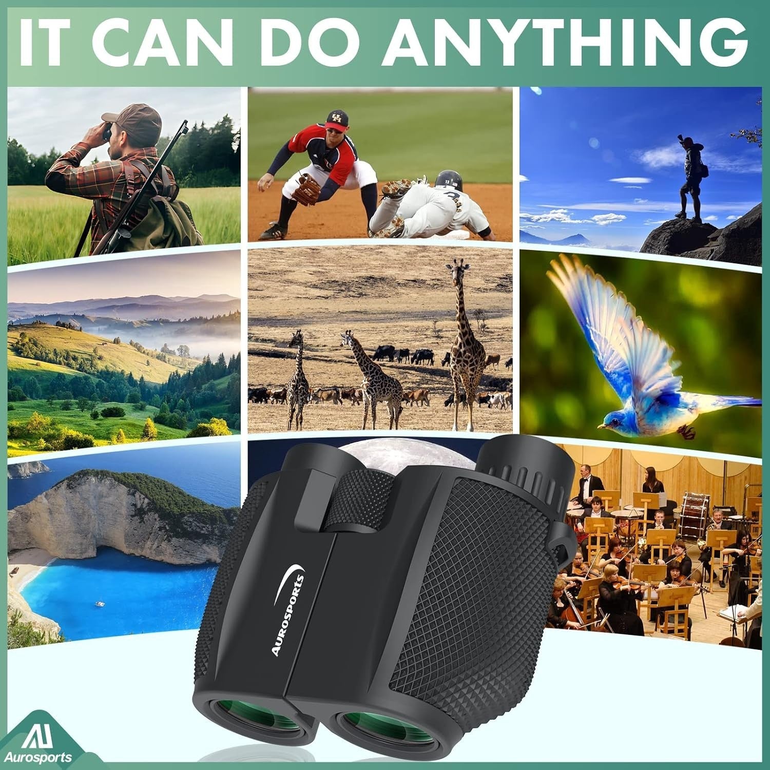 Aurosports 10X25 Binoculars for Adults Kids, Compact Binoculars with Weak Light