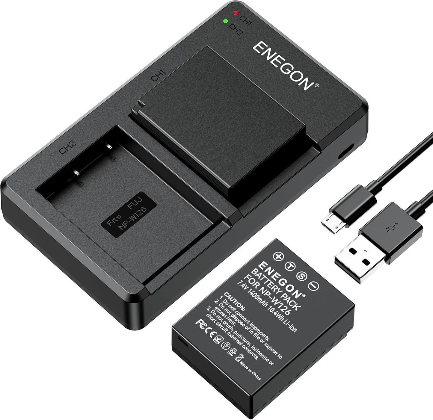 2x NP-W126s Batteries & Dual Charger for Fujifilm X-M5 X-T200 X100F X100V X100VI