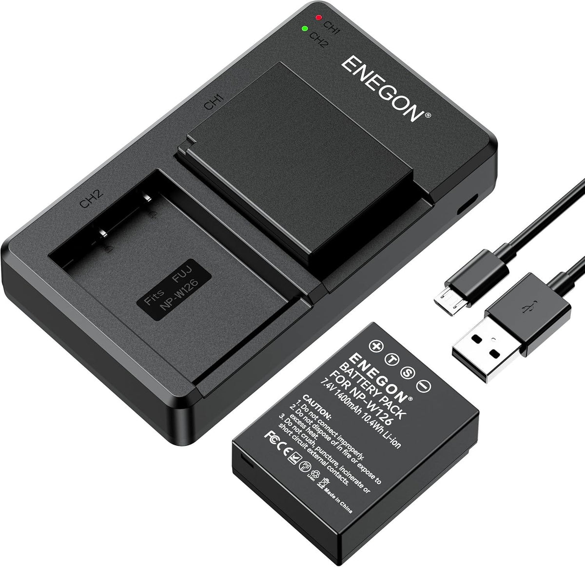 2x NP-W126s Batteries & Dual Charger for Fujifilm X-M5 X-T200 X100F X100V X100VI
