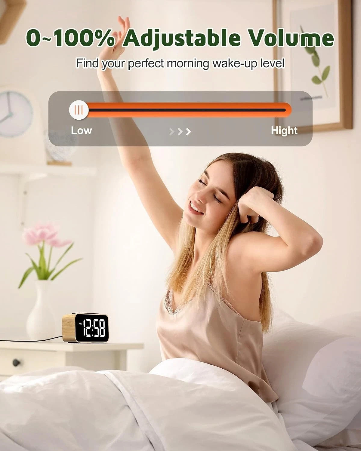 GOLOZA Alarm Clocks for Bedrooms, Wood Grain, Digital Clock with Large Displa...