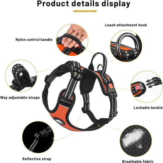 Roses&Poetry Dog Pet Harness Reflective No Pull Handle Adjustable