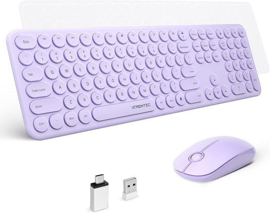 XTREMTEC Wireless Keyboard and Mouse set,Compact Size Cute Keyboard Retro Round