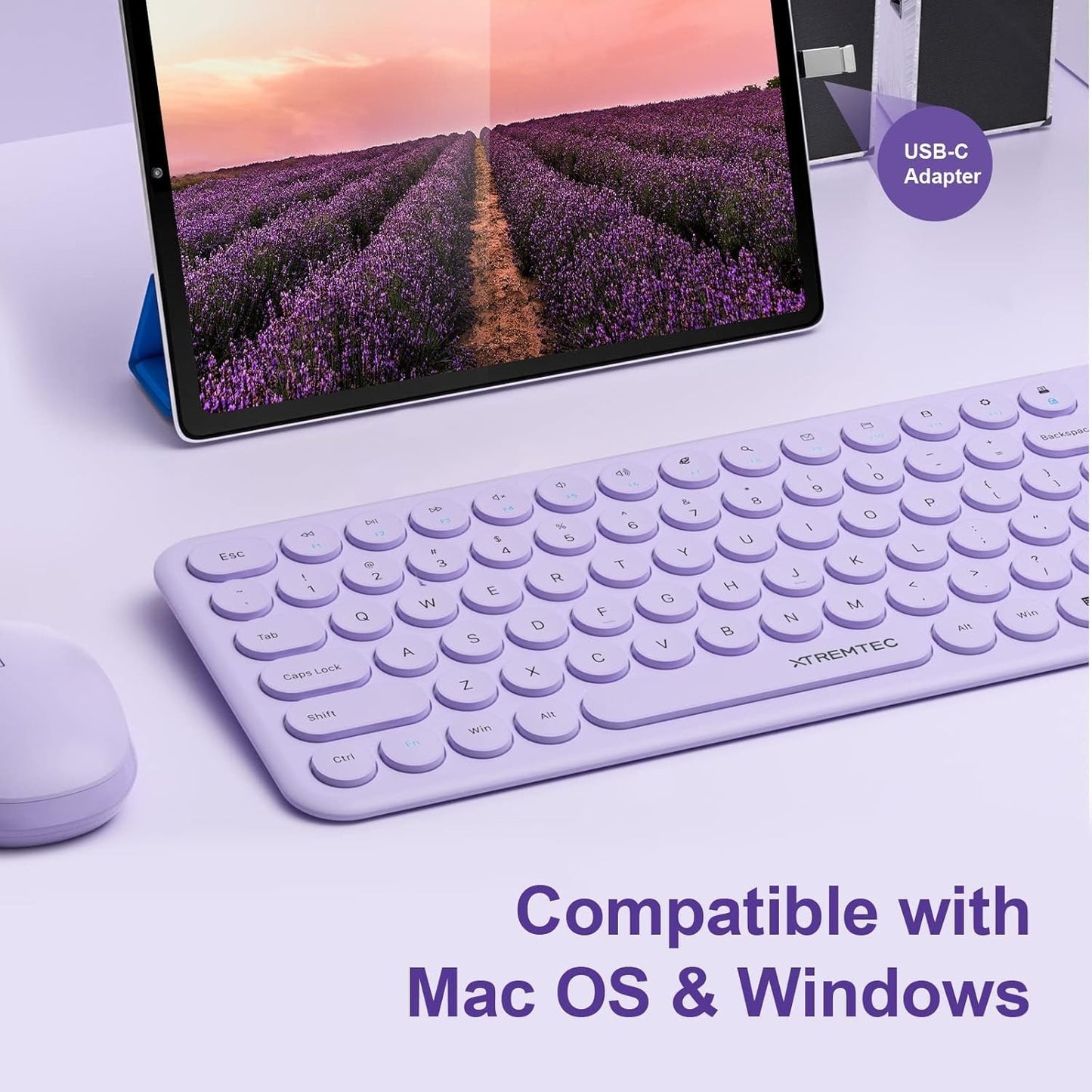 XTREMTEC Wireless Keyboard and Mouse set,Compact Size Cute Keyboard Retro Round