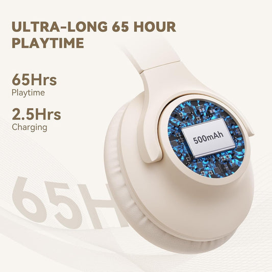 KVIDIO Bluetooth Headphones Over Ear, 65 Hours Playtime Wireless Headphones