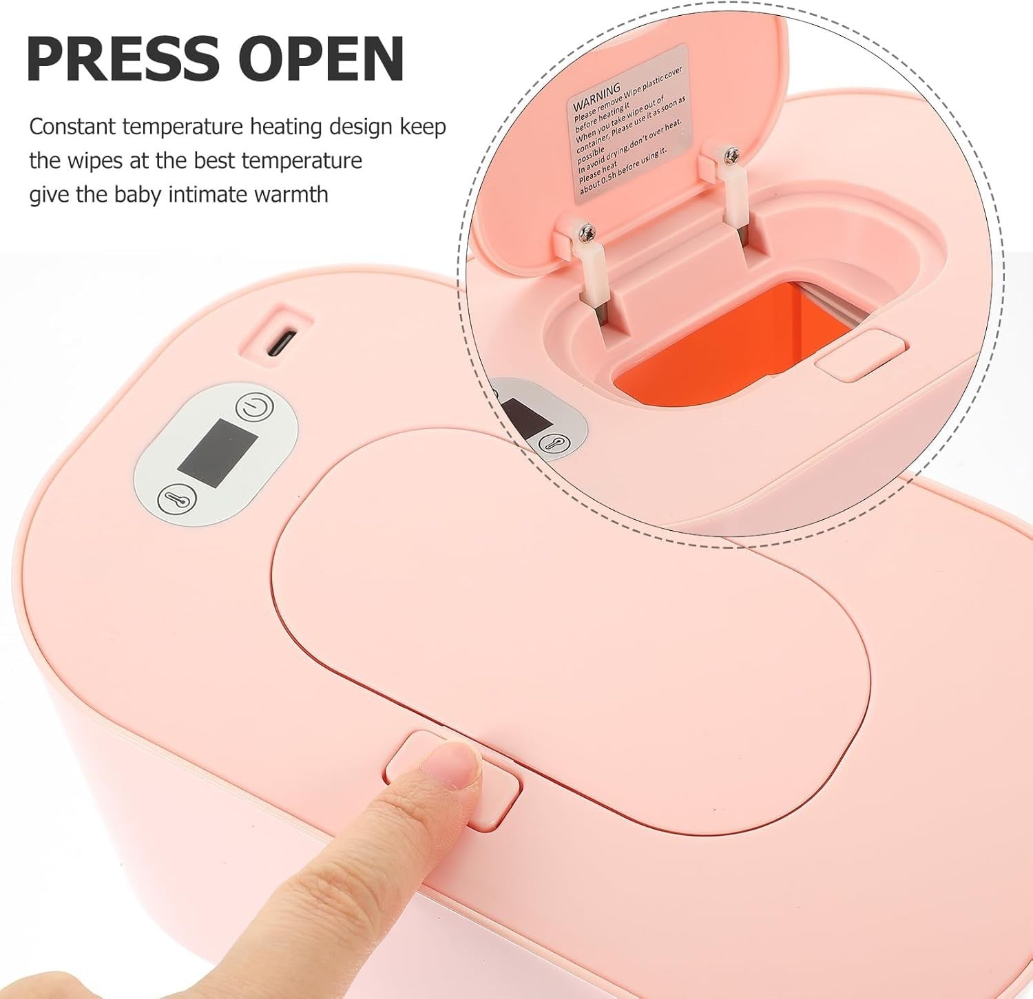 Baby Wipe Warmer Heater with LED Display Wet Towel Dispenser Portable USB Charge