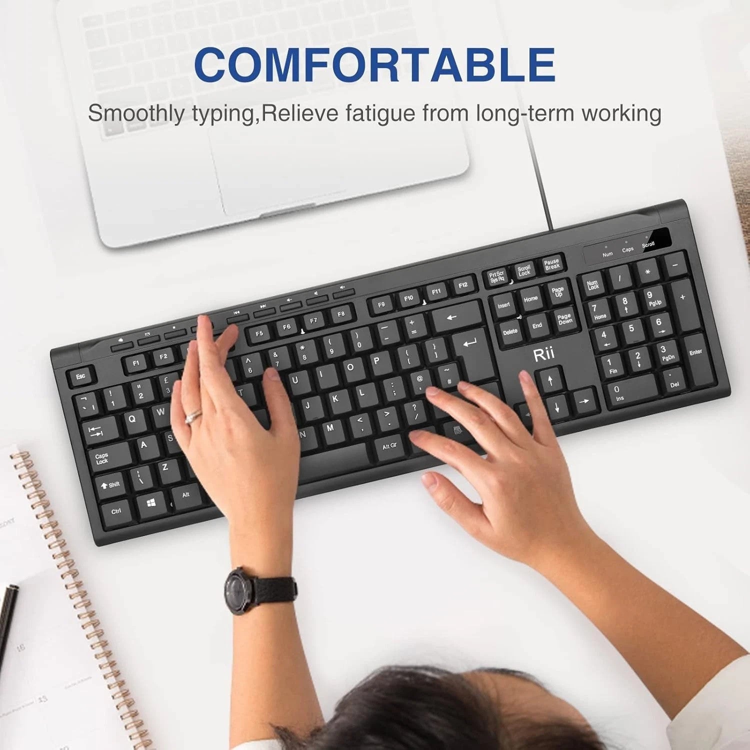 Rii RK907 USB Wired Keyboard Full Size Office Keyboard Compatible with Mac PC Ta