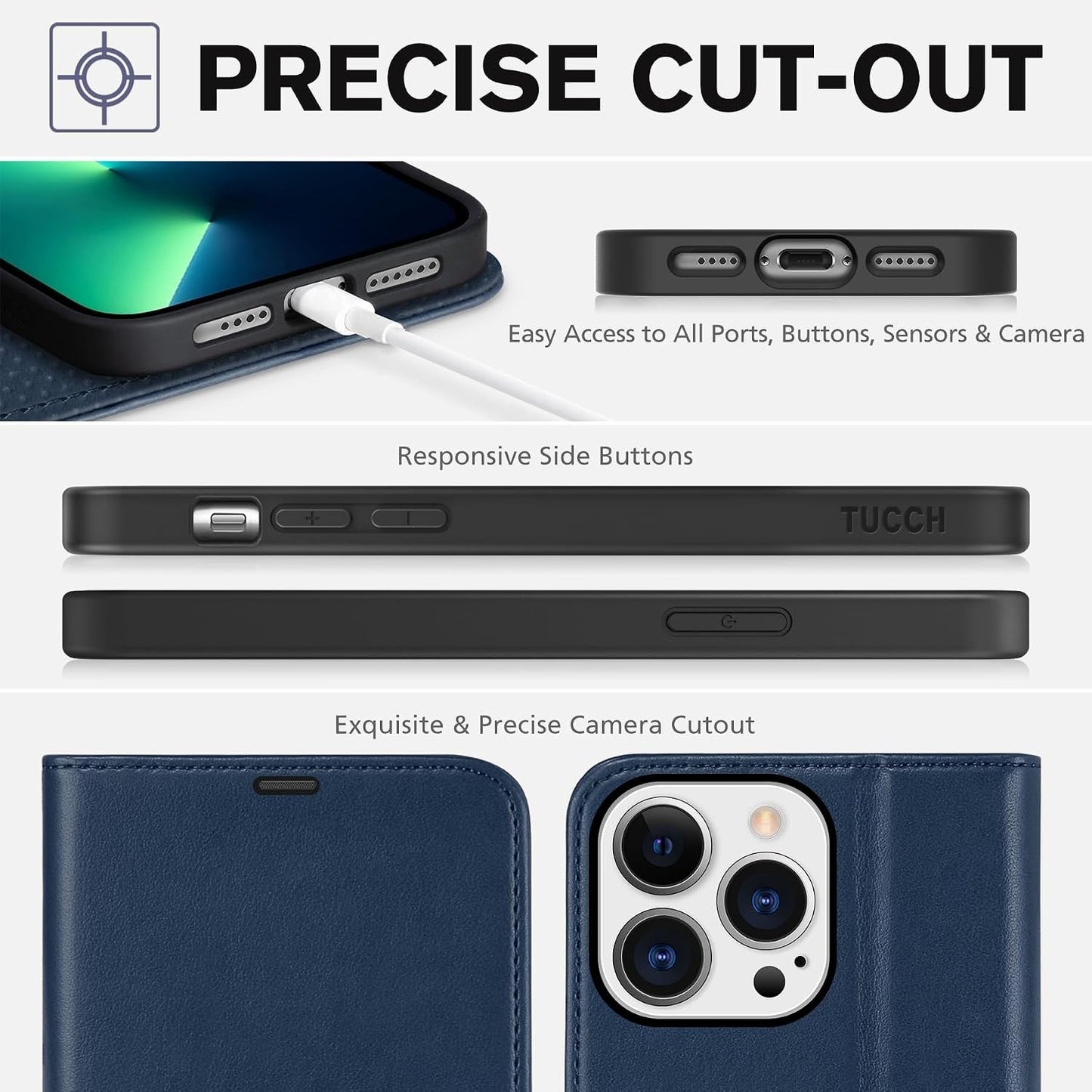 Tucch Wallet Case For Iphone 13 Pro Max 6.7" Dark Blue - New