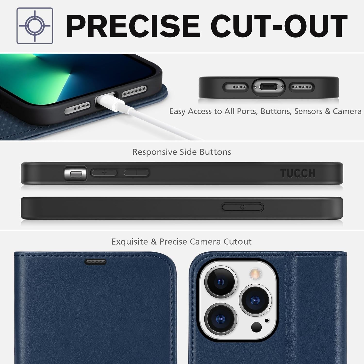 Tucch Wallet Case For Iphone 13 Pro Max 6.7" Dark Blue - New