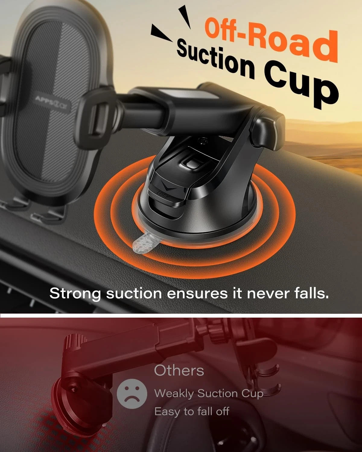 APPS2Car Car Phone Holder Dashboard Windscreen Sturdy Suction Cup Mount 360°