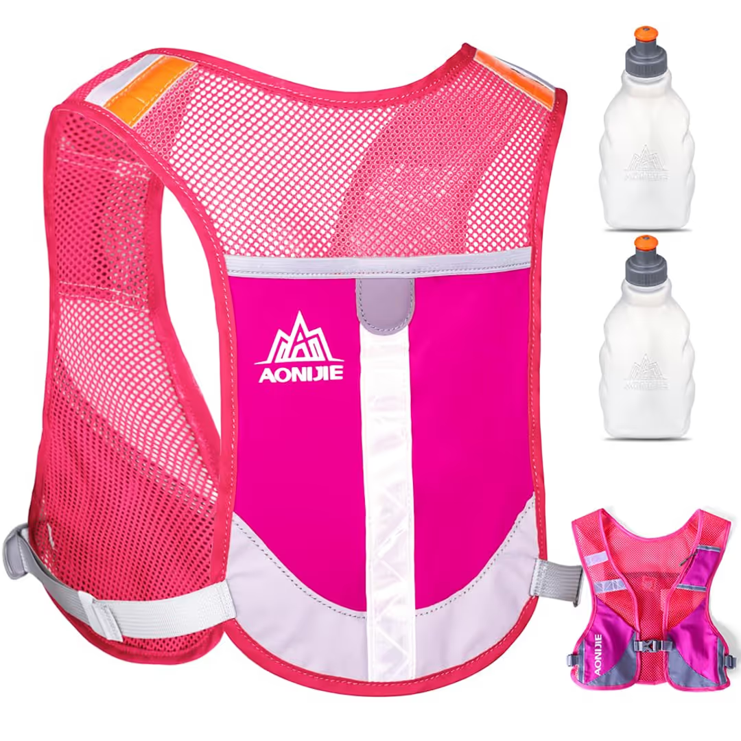 Multifunctional Running Backpack Hydration Vest - Pink With 2 Water Bottles