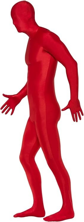 RED SKIN SUIT ADULT FANCY DRESS COSTUME SECOND SKIN BODY SUIT ALL IN ONE OUTFIT