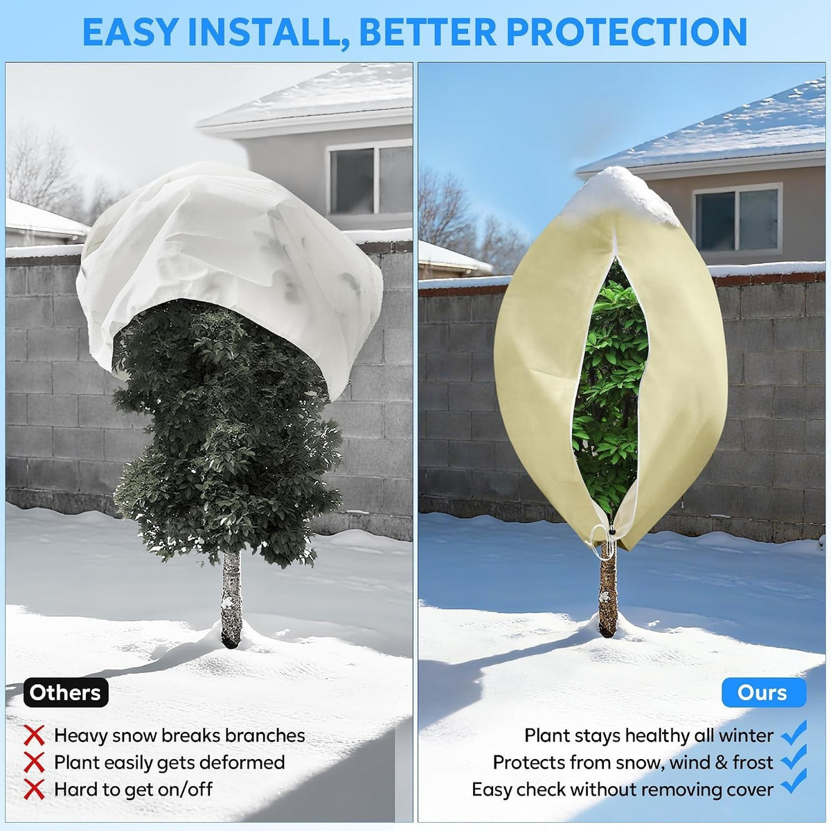 2 Packs Plant Fleece Frost Protection Covers, 120x180 Garden Fleece with Zipper,
