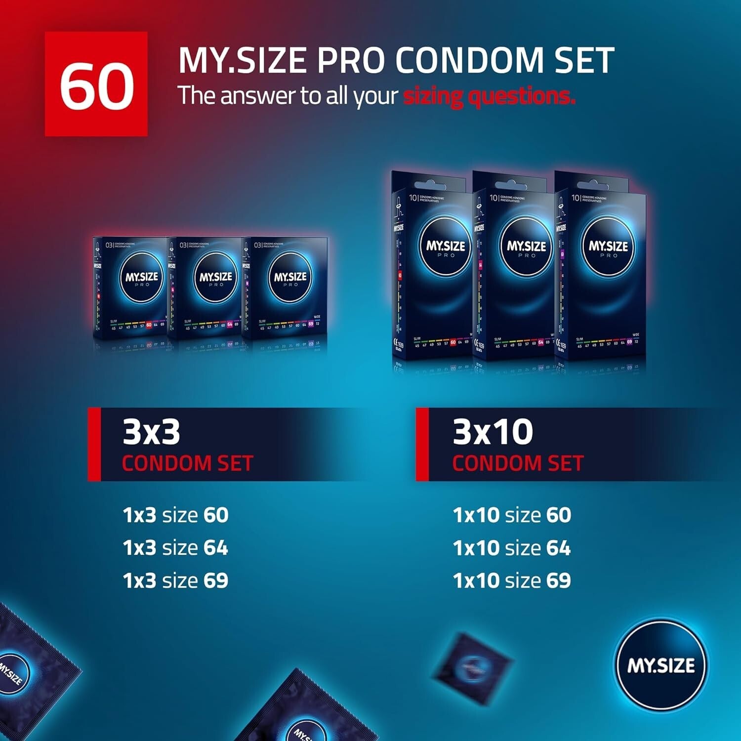My Size Pro Condoms | 60 mm | Slim Small Snug Trim Close Fit Size | Pack of 36