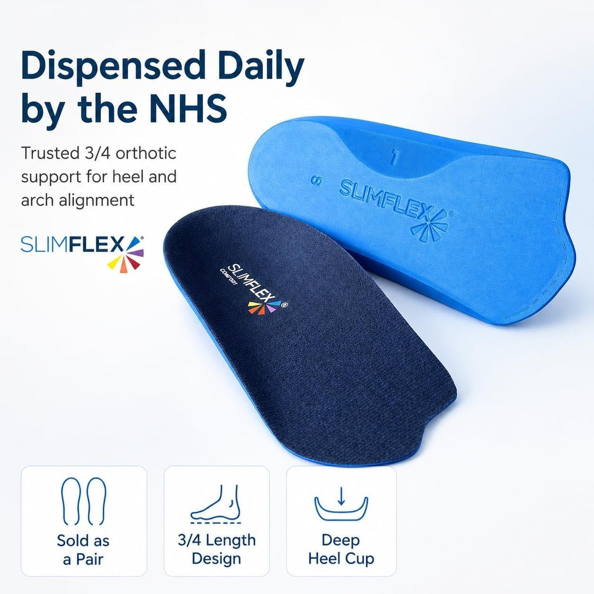 Slimflex Simple 3/4 Length Orthotic Insoles | Comfort | Heel Arch Support