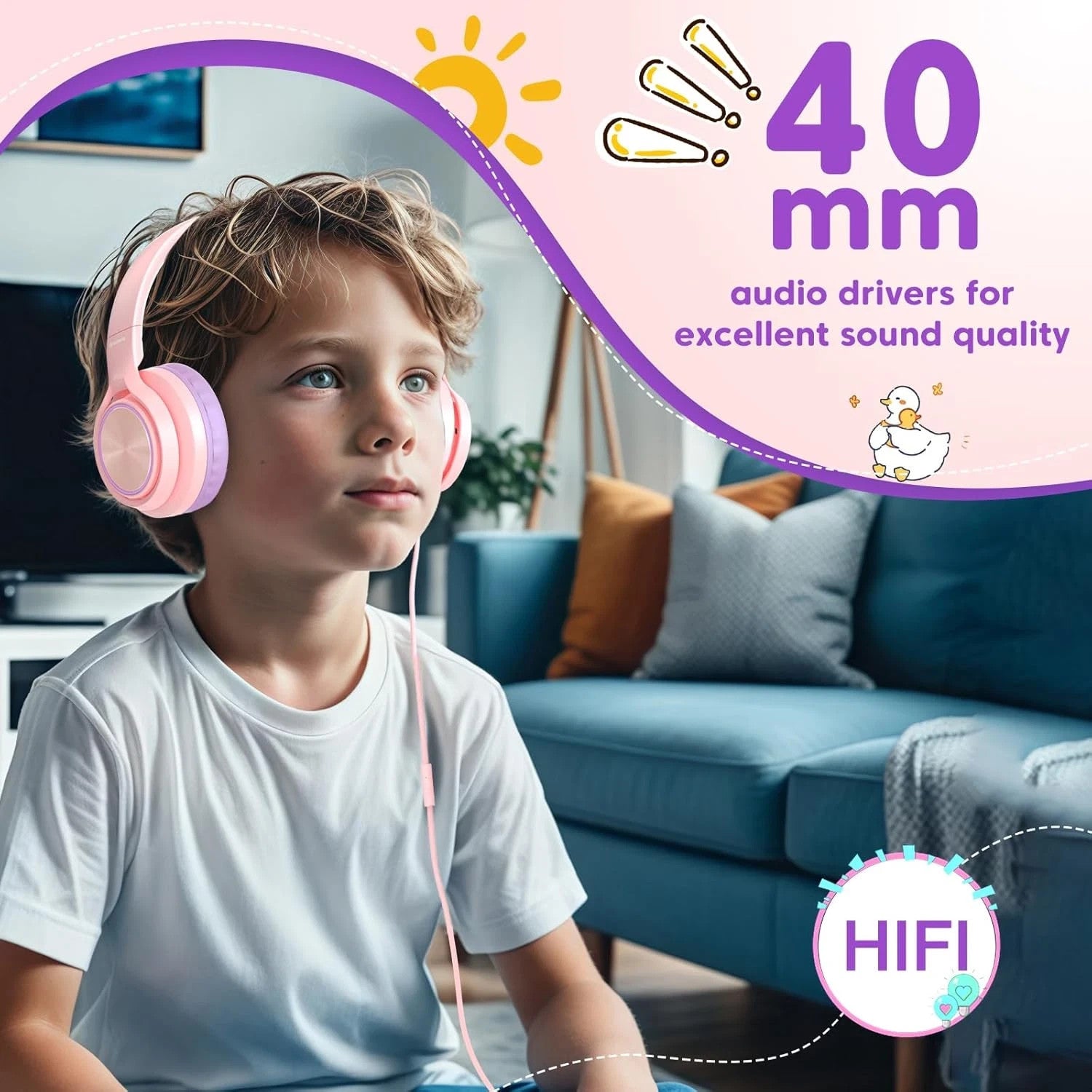 INFURTURE Kids Headphones CH5 USB C Headphone with Mic for Boys/Girls, Line Cont