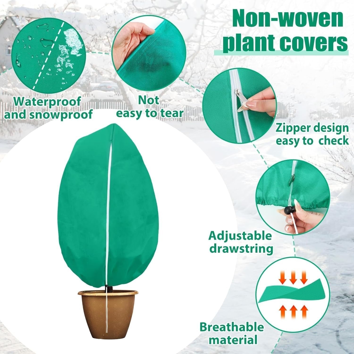 4 Pack Large Frost Protection Bag Plants Fleece Winter Garden Plant Cover - 70gs