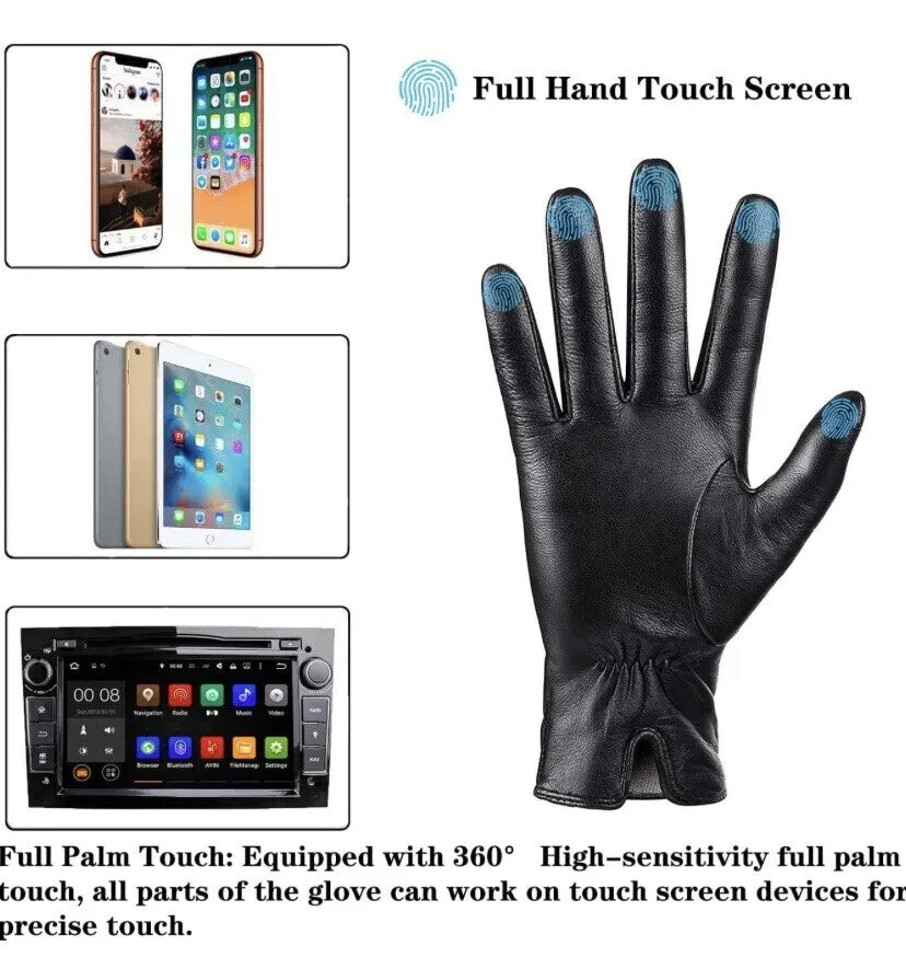 kebesu Ladies Warm Winter Genuine Leather  Cashmere Lined Touch screen Gloves M