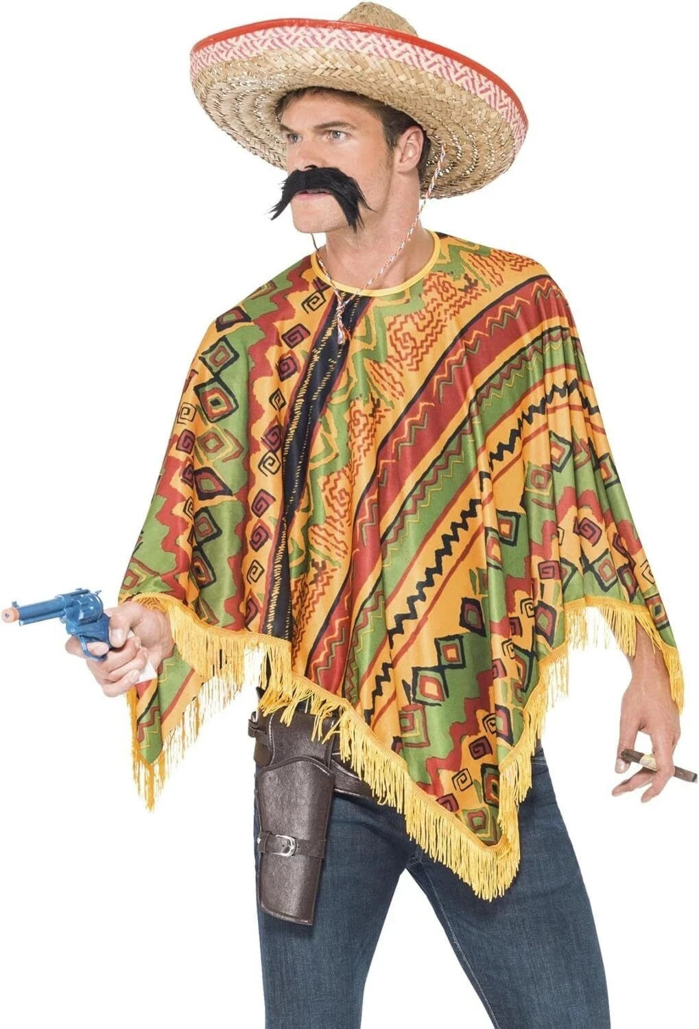 Mexican Costume Poncho & Moustache - Instant Outfit Fancy Dress Smiffys