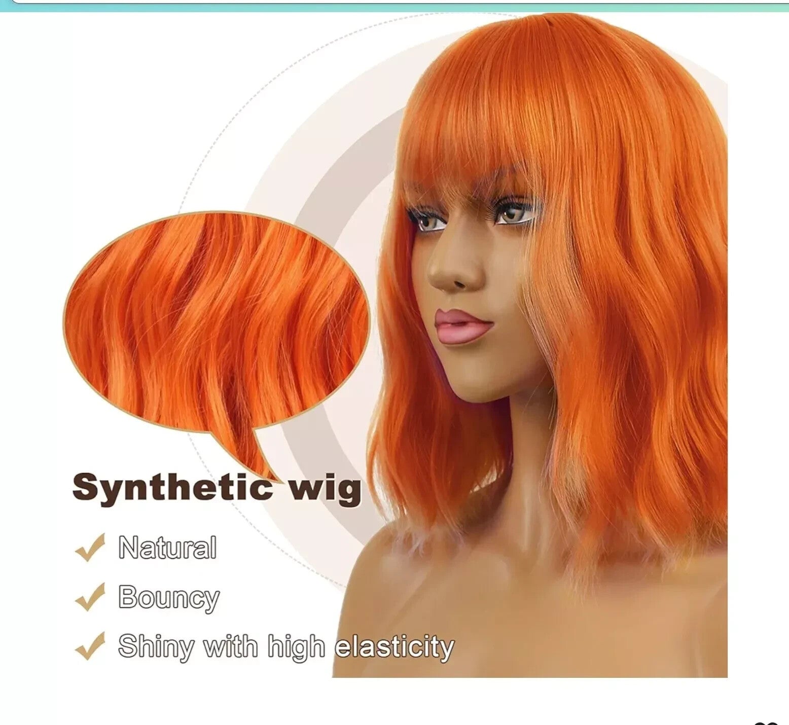 LANCAINI Wavy Wig With Bangs Women's Short Wigs Curly Wavy Bob Synthetic Cosplay