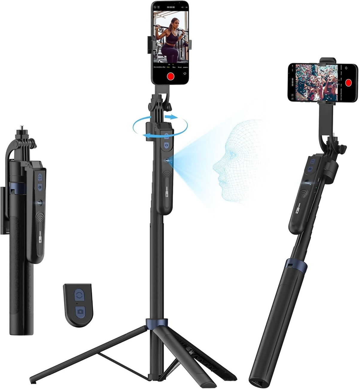 70" Phone Selfie Stick Tripod with Remote AI Auto Face Tracking 360° Rotation UK
